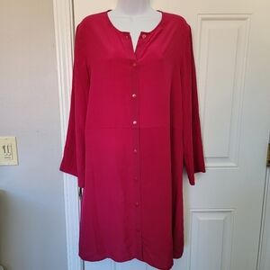 Ali Golden Fuschia Lightweight Long Sleeve Shirtdress Modern Colorful Medium
